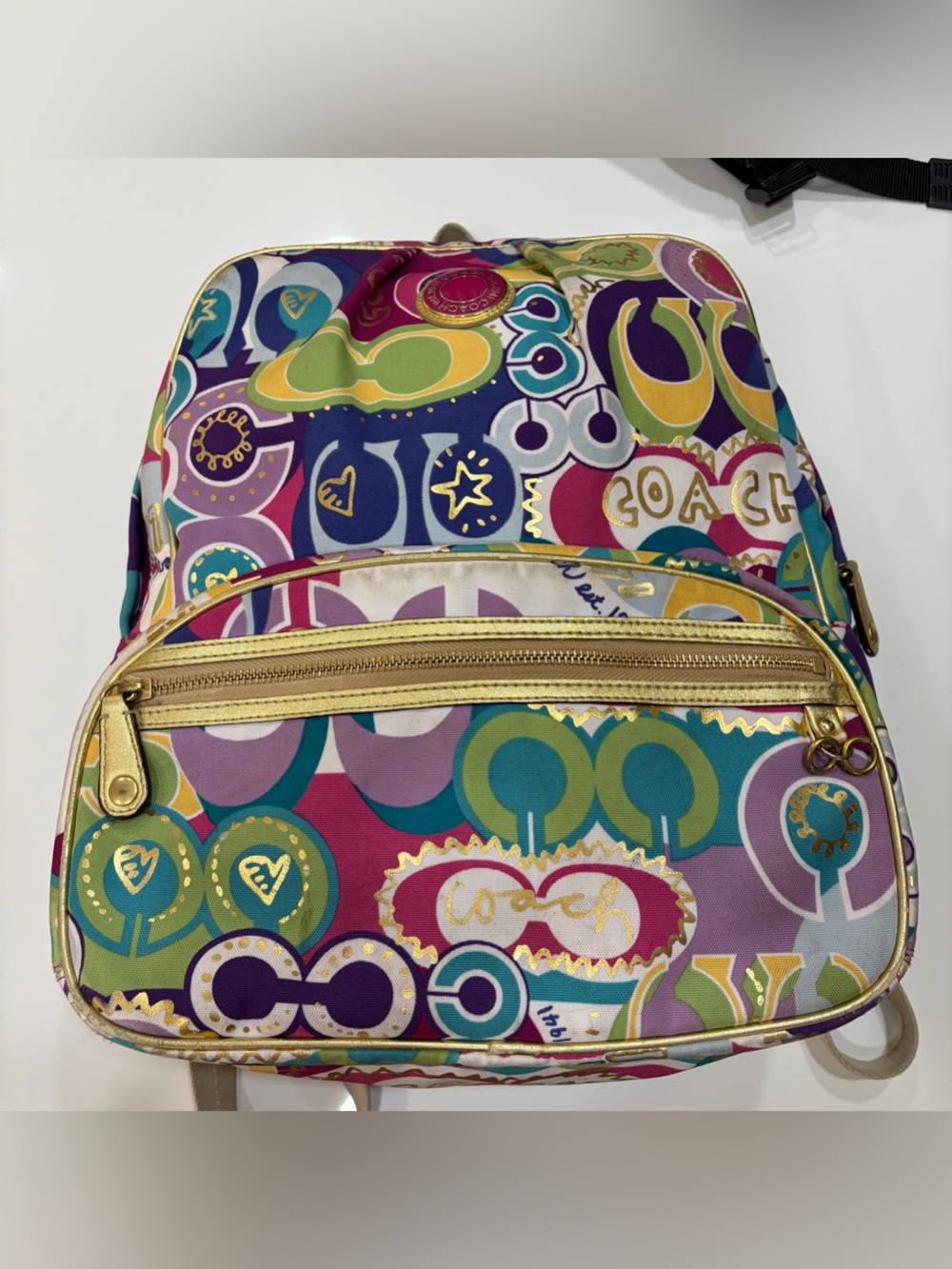Coach Poppy Pop-C Limited Edition Gold Accented Graffiti Backpack